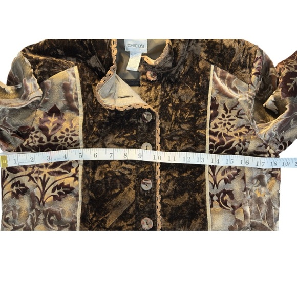 Chicos Velvet Burnout Chocolate Chic Elegant Boho Shimmery Lace Floral Jacket - Picture 7 of 12